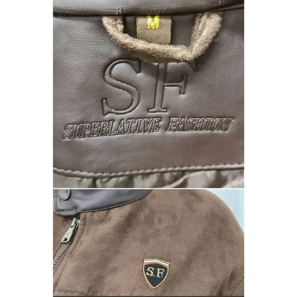 SF Faux Brown Leather Riding Jacket size Medium - Picture 7 of 8